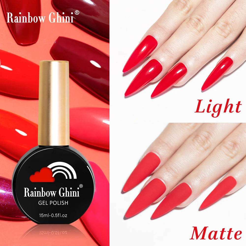 Rainbow Ghini 15ml Glitter Dark Red Gel Nail Polish Semi-Permanent Varnish UV Pale Red Nail Gel Art Supplies for Professionals