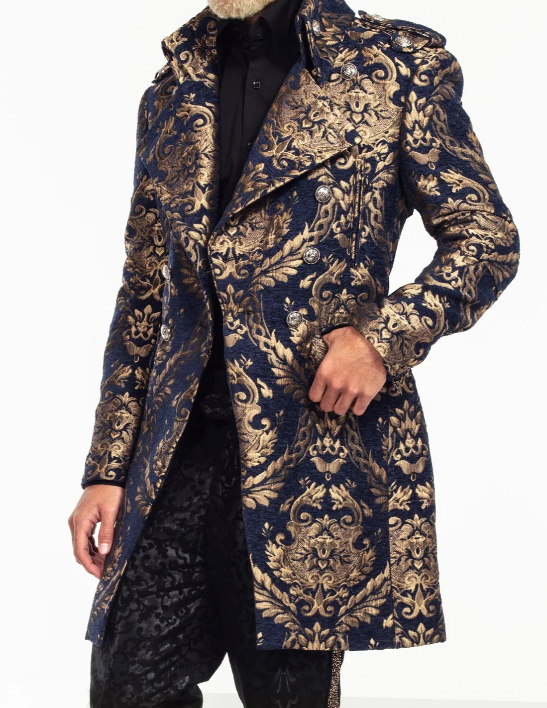 Long Floral Suit Jacket for Men Notch Lapel Double Breasted Jacquard Male Blazer One Piece Fashion Coat 2025 Custom Made