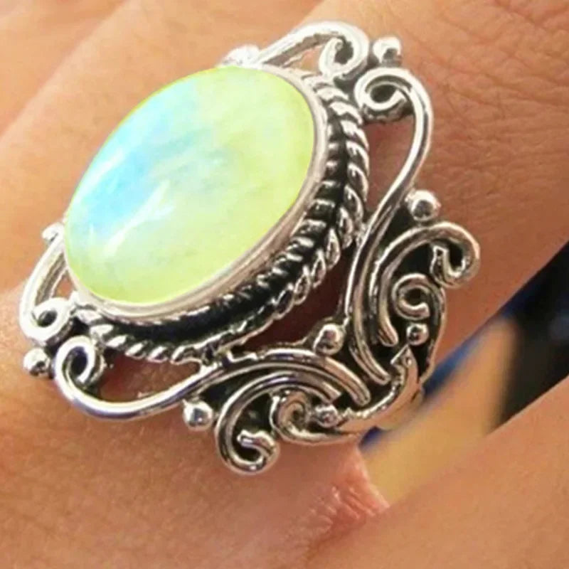 Trendy New Design Electroplated Openwork Moonstone Ring Fashion Punk Street Style For Women Girls Party Jewelry s