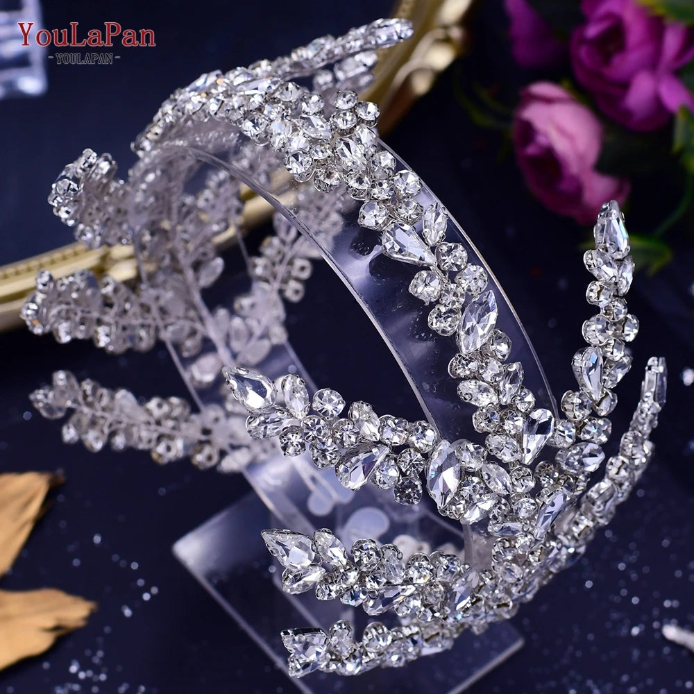 KIMLUD, YouLaPan Luxury Rhinestone Bride Headband Woman Headpiece Wedding Hair Accessories Pageant Headdresse Wedding Tiara HP425, KIMLUD Womens Clothes