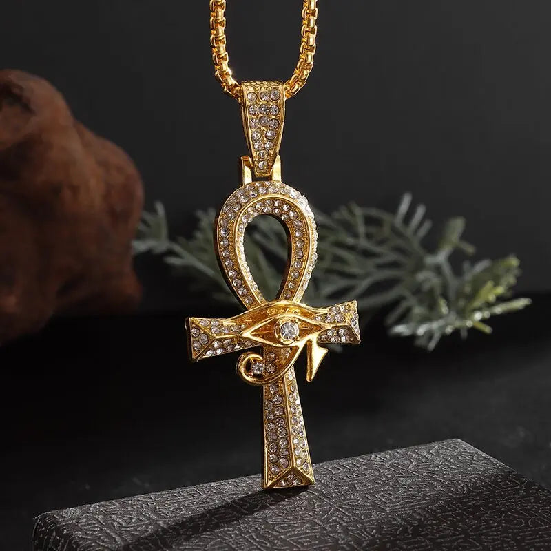 KIMLUD, Fashion Classic Vintage Egypt Ancient Ankh Cross Pendant Necklace for Men Trend Punk Women Glamour Jewelry, AL20333-Gold, KIMLUD APPAREL - Womens Clothes