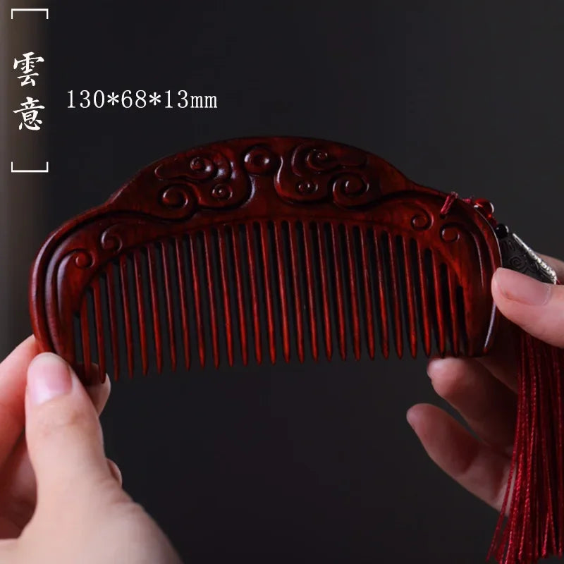 Natural Rhinoceros Horn Small Leaf Red Sandalwood Carved Wood Comb Retro Style Massage Comb Gifts with comb - KIMLUD