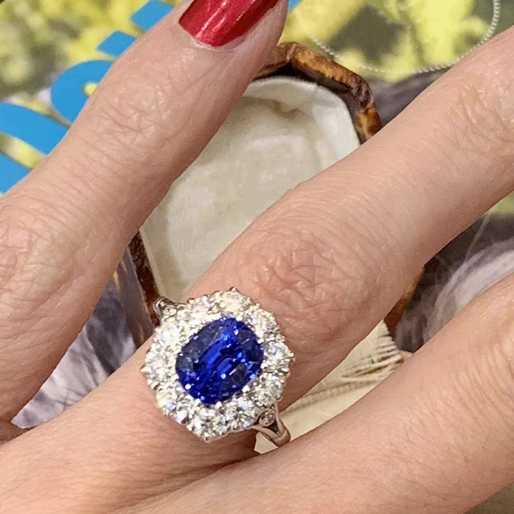 Huitan Bling Bling Blue Cubic Zirconia Ring for Women Temperament Elegant Lady's Accessories Wedding Anniversary New Jewelry