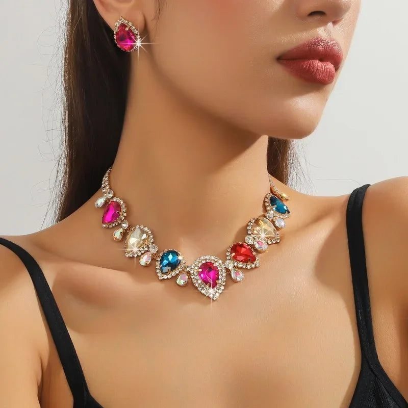 KIMLUD, Draweye Rhinestones Necklaces for Women Waterdrop Wedding Bridual Elegant Jewelry Vintage Fashion Collares Para Mujer, KIMLUD Womens Clothes