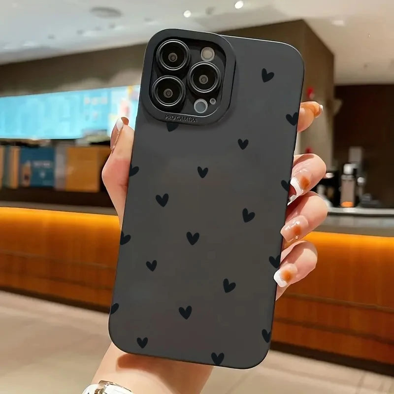 Black Love Heart Phone Case For iPhone 16 14 15 13 12 11 Pro Max X XR XS 7 8 15 16 Plus SE 2020 Shockproof Silicone Soft Cover