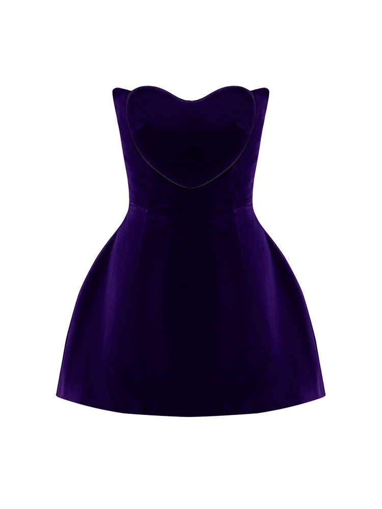 Evening Party Dresses For Women 2024 Sexy Celebrity Strapless Purple Velvet Gowns Dress Elegant Mini Club