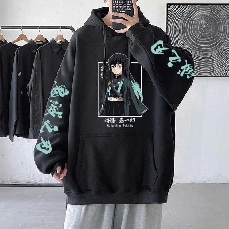 New Funny Japan Anime Demon Slayer Women Hoodies Plus Size Sweatshirt Harajuku Muichiro Tokito Printed Hooded Girl Pullover