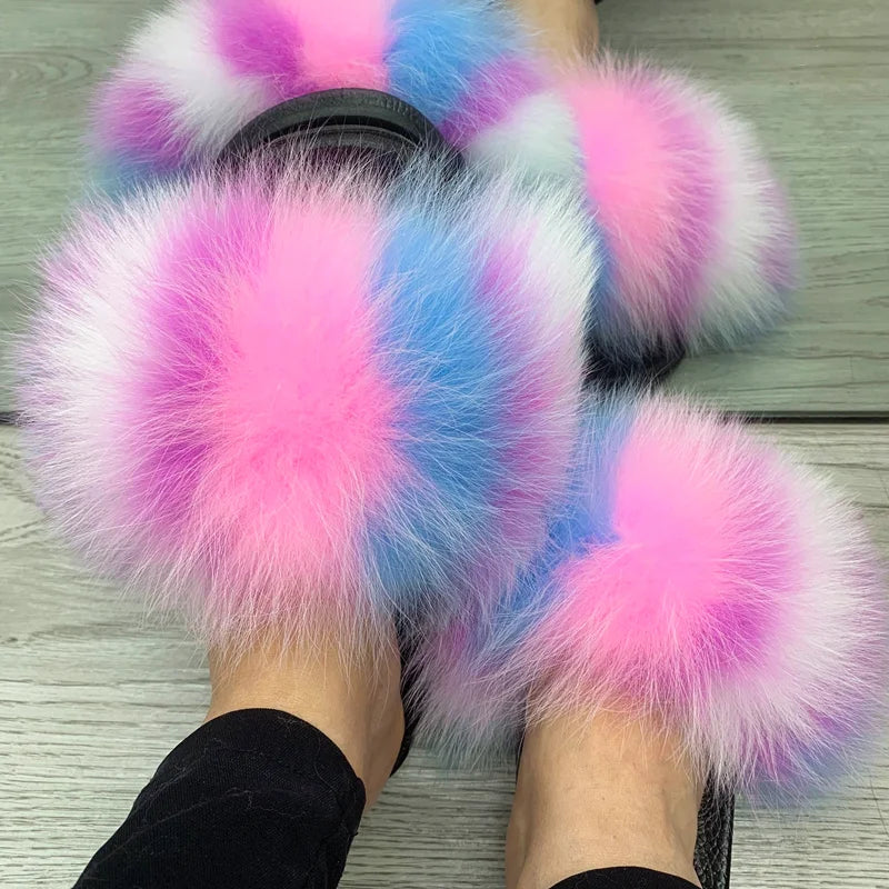 KIMLUD, New Arrival Girl Luxury Fluffy Fur Slippers Ladies Indoor Warm Furry Fur Flip Flops Women Amazing Plush Fur Slides Wholesale Hot, KIMLUD Womens Clothes