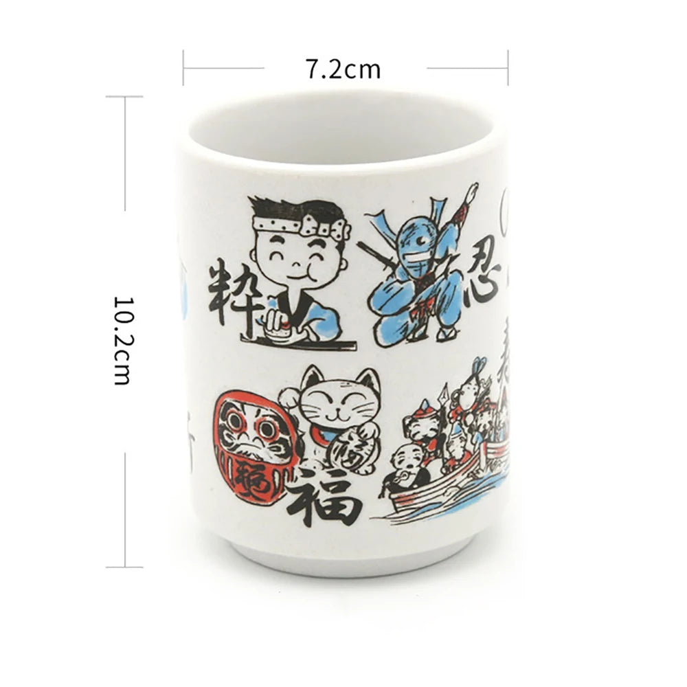 Japanese Impression Ceramic Mugs 300ml Tea Wine Sushi Sake Cup Funny Family Restaurant Decoration Travel Gift for Friends - KIMLUD