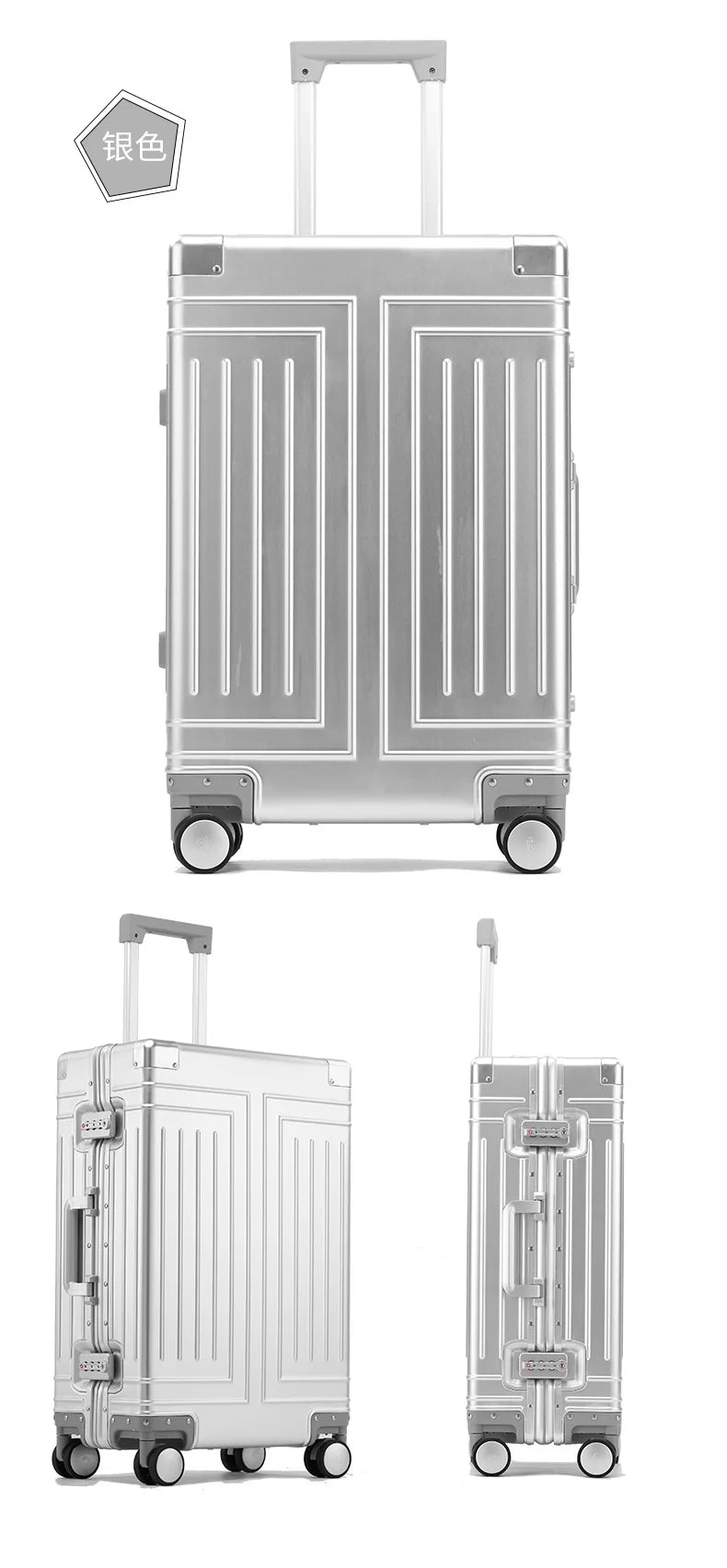 2024 Capacity Durable Luggage Sets 100% Aluminum Suitcase Wheels Women Girl Men Cabin Carry-On Boarding Travel 20/24/26/28