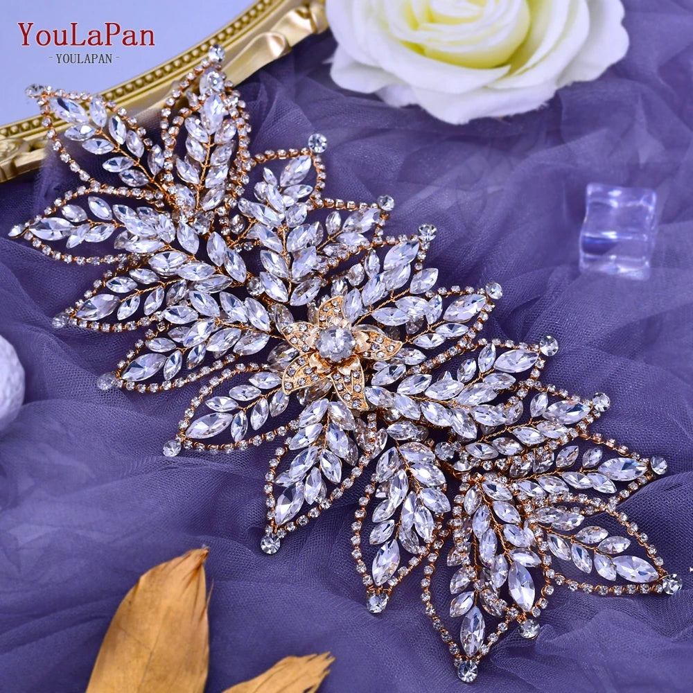 KIMLUD, YouLaPan Alloy Flower Bridal Hair Accessories Wedding Hair Clips Rhinestone Side Hairpin Women Crystal Wedding Headdress HP254, HP413-G, KIMLUD APPAREL - Womens Clothes