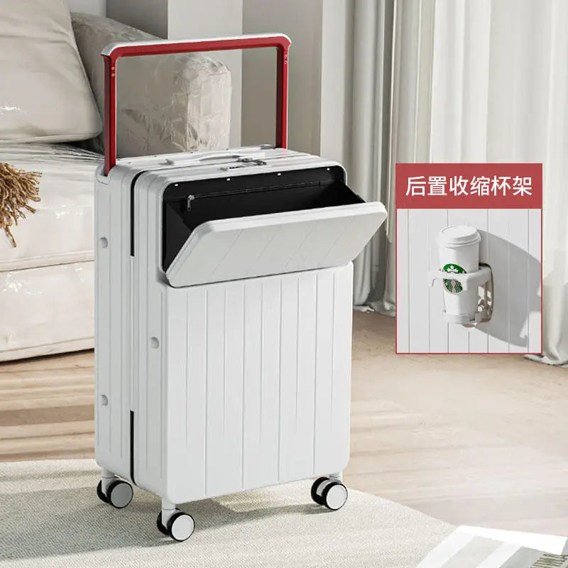 Wide pull rod suitcase 20"22"24"26 Inch multifunctional pull rod box front opening password travel luggage boarding Travel box - KIMLUD