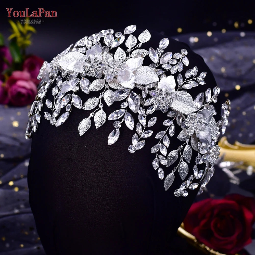 YouLaPan HP389 Bridal Tiara Rhinestone Woman Headband Wedding Hair Accessory Pageant Headwear Silver Gold Color Bride Headpiece