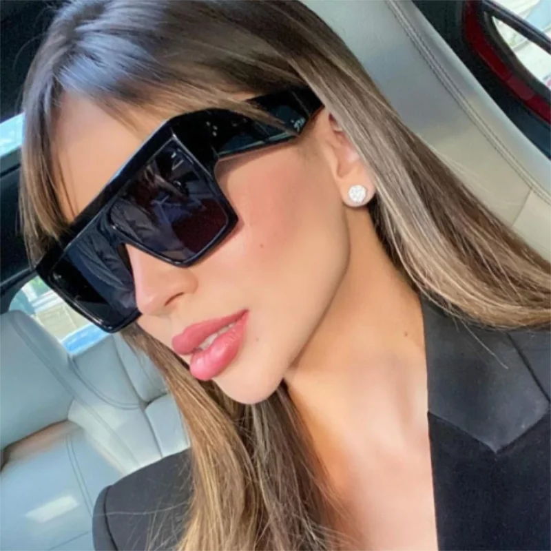 Luxury Brand Big Square Sunglasses Women Flat Top Plastic Frame Gradient Lens Oversized Sun Glasses Trendy Popular Black Shades - KIMLUD