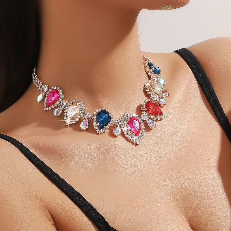 KIMLUD, Draweye Rhinestones Necklaces for Women Waterdrop Wedding Bridual Elegant Jewelry Vintage Fashion Collares Para Mujer, KIMLUD Womens Clothes