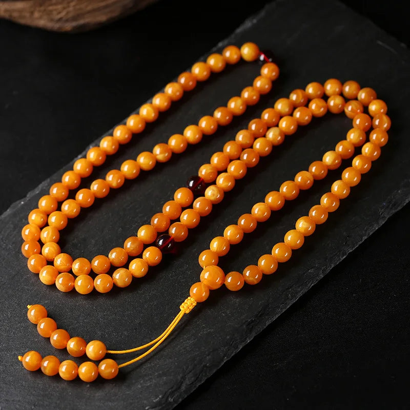 Myanmar Old Beeswax Circle 108 Beads Original Mineral Beeswax Amber Original Stone Necklace for Men and Women Hard Bracelets