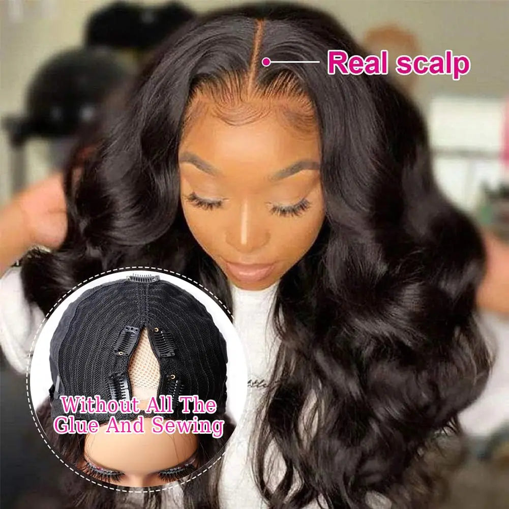 V Part Wigs Body Wave Brazilian Virgin Human Hair Wigs For Black Women Upgrade U Part Glueless Wigs Full Head Clip In Half Wig - KIMLUD