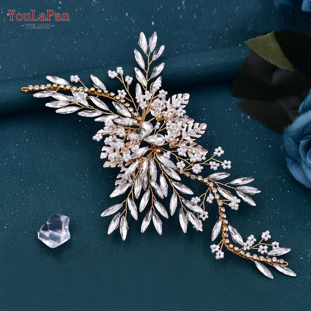 KIMLUD, YouLaPan Alloy Flower Bridal Hair Accessories Wedding Hair Clips Rhinestone Side Hairpin Women Crystal Wedding Headdress HP254, HP277-G, KIMLUD APPAREL - Womens Clothes