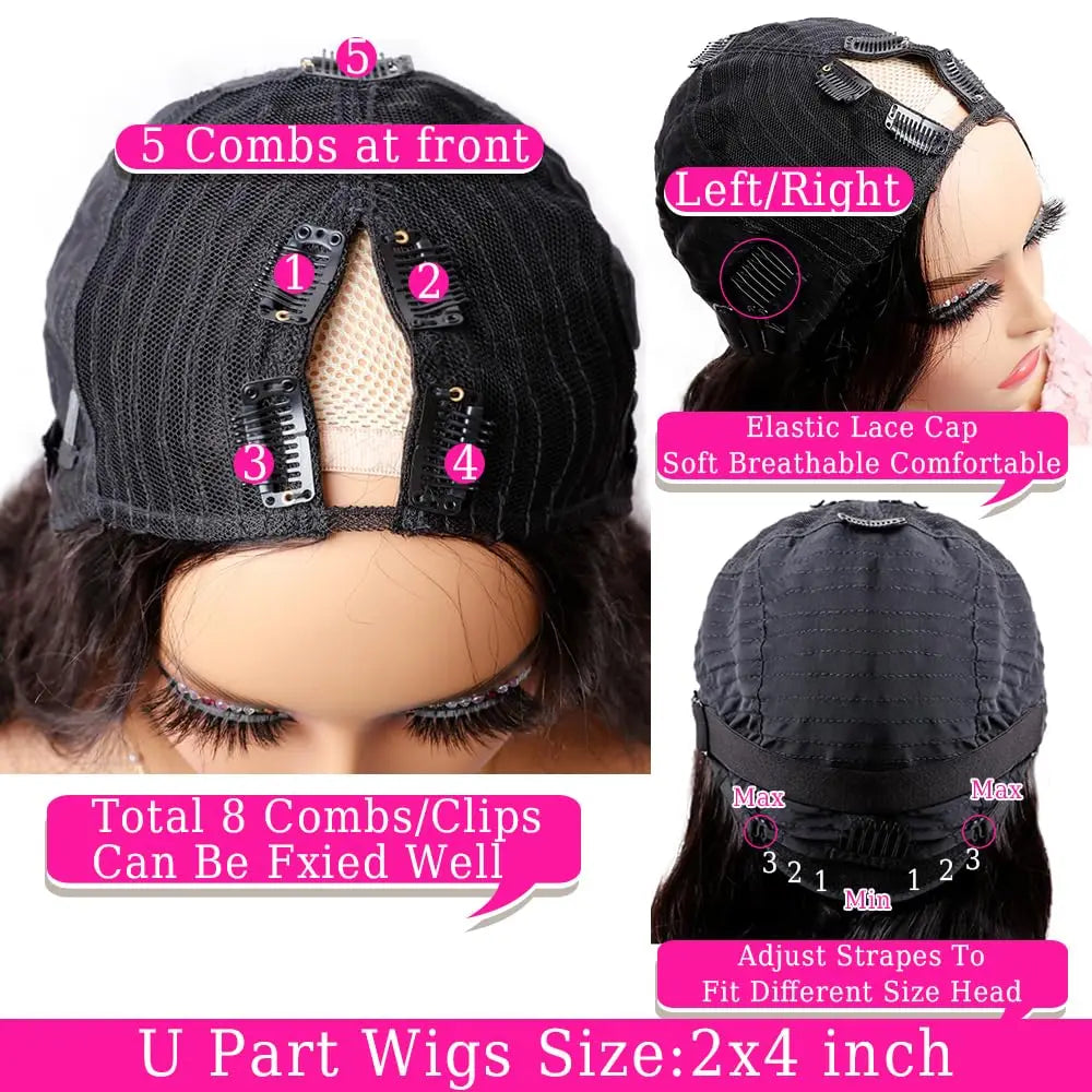 V Part Wigs Body Wave Brazilian Virgin Human Hair Wigs For Black Women Upgrade U Part Glueless Wigs Full Head Clip In Half Wig - KIMLUD