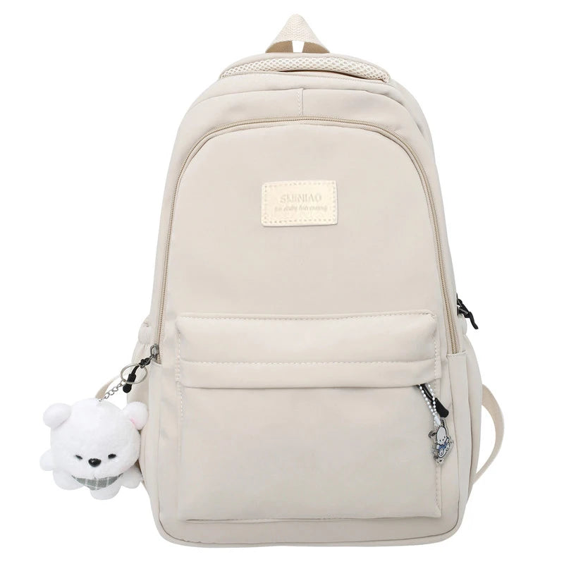 KIMLUD, New Female Fashion Men High Capacity Waterproof College Backpack Trendy Women Laptop School Bags Cute Girl Travel Book Bag Cool, white with pendant, KIMLUD APPAREL - Womens Clothes