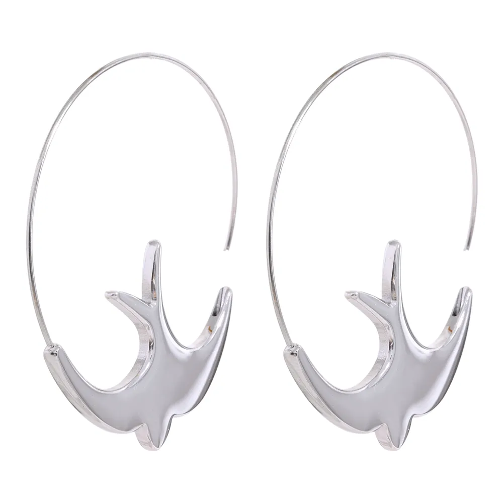 KIMLUD, Yhpup New Stainless Steel Swallow Bird Thin Hoop Earrings for Women Prevent Allergy Minimalist Metal Personalized Ear Jewelry, YH2466A Steel, KIMLUD APPAREL - Womens Clothes