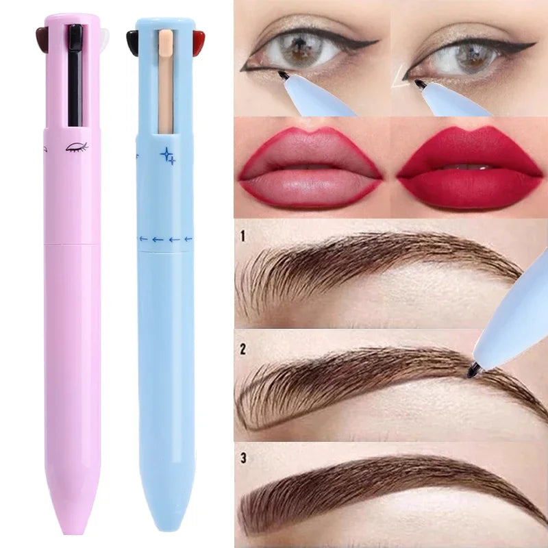 Multifunctional Makeup Pen 4 In 1 Eyebrow Eyeliner Pencil Lasting Drawing Lip Line Waterproof Sweatproof Highlighter Makeup Tool