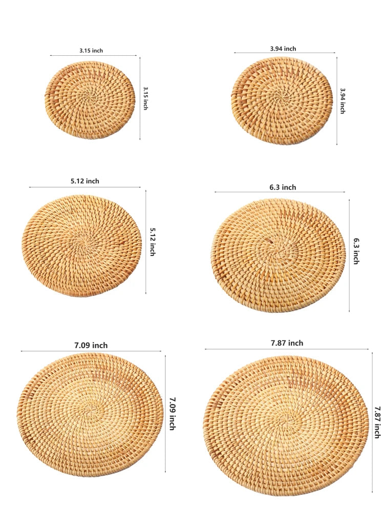 KIMLUD, Rattan Weave Cup Mat Set Drink Coasters Round Pot Pad Table Dish Placemat Home Table Decoration Insulation Handmade Coffee Mat, KIMLUD Womens Clothes