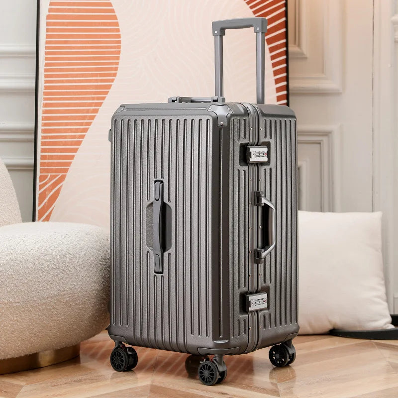 sushimu Suitcase Wide Handle Travel Suitcase Men 20 24 26 Carry-On Luggage Women PC Aluminum Frame Trolley Case - KIMLUD