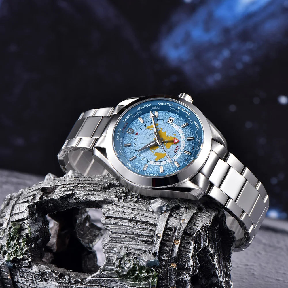 PAGANI DESIGN Mens Watch 2024 New Sapphire Mirror Stainless Steel NH34 Movt Mechanical Wristwatch for Man Multi-time zone Reloj