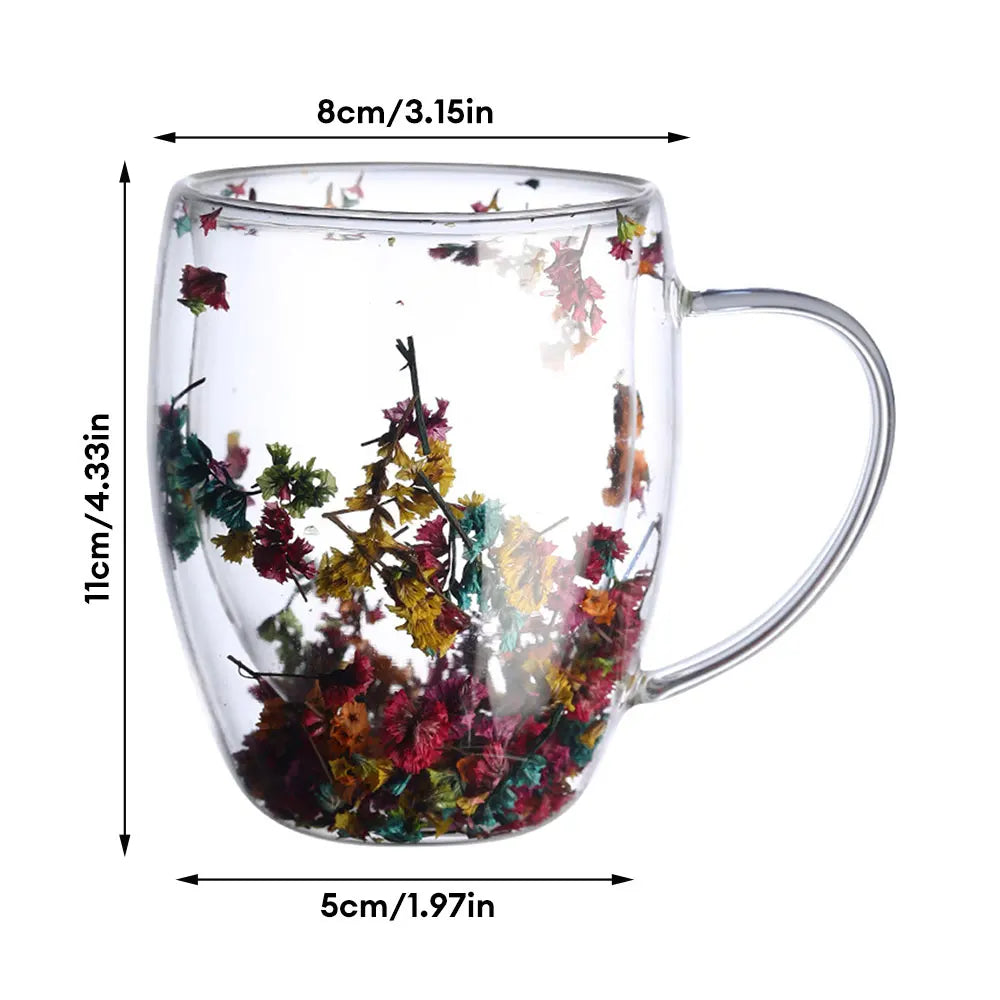 KIMLUD, Creative Double Wall Glass Cup Dried Flower Filler Glass Cups  Tea Coffee Cups Gifts High Borosilicate Glass Cups with Handles, KIMLUD Womens Clothes