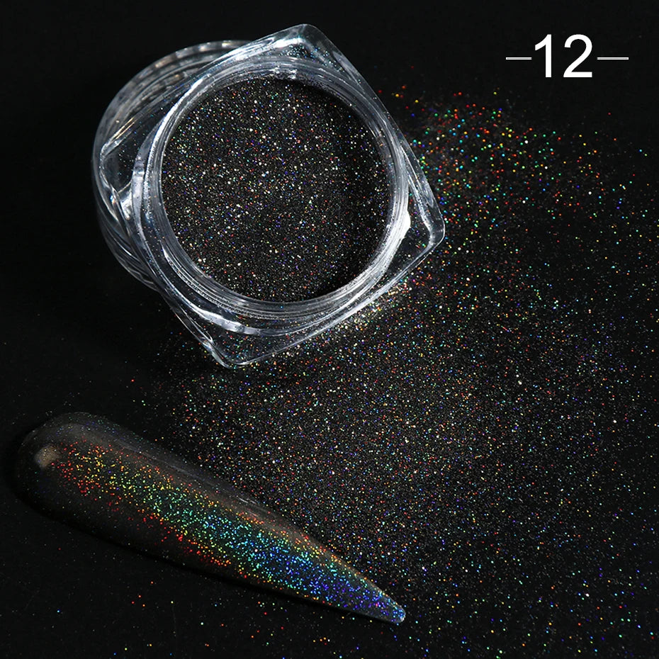 KIMLUD, Holographic Solid Mirror Nail Glitter Laser Metallic Rubbing Dust Chrome Powder Shinning Manicure Decoration Pigment CHLF01-07-1, 1028-12, KIMLUD APPAREL - Womens Clothes