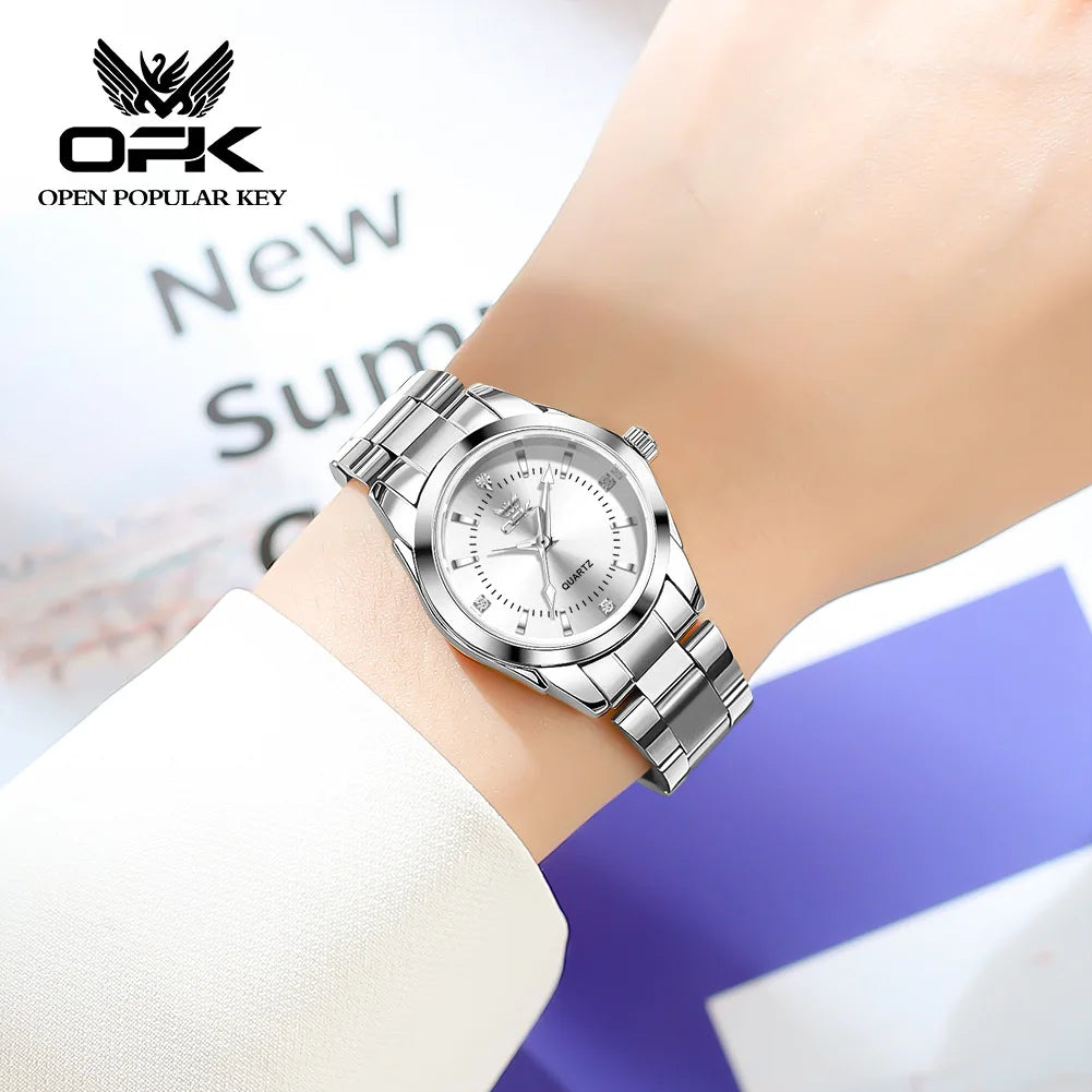 OPK fashion simple steel band quartz women's watch часы женские наручные diamond waterproof luminous quartz watch for women