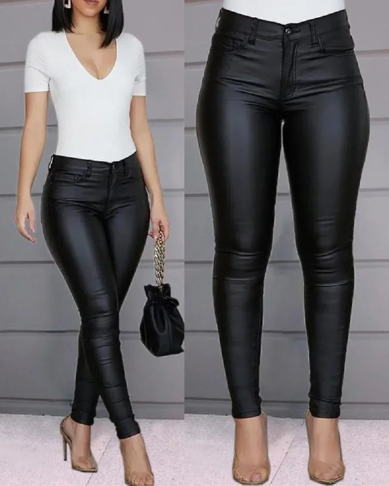 New Women PU Leather Pants Black Sexy Stretch Bodycon Trousers Women High Waist Long Casual Pencil Pants Plus Size XS-4XL