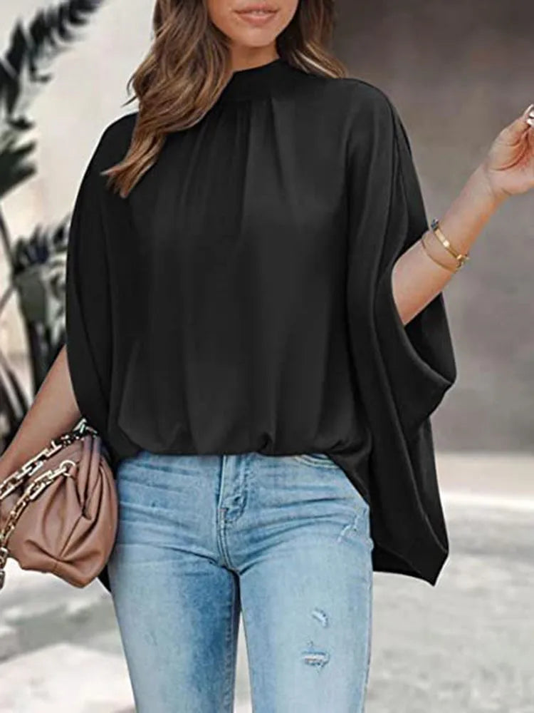 Boho Women's Blouse Elegant Short Sleeve Loose Fashion O-neck White Femme Top Casual Chiffon Blouses For Women 2023 New Summer