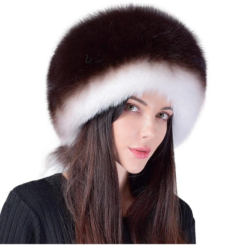 KIMLUD, 2024 Hot Sale Winter Women Fox Fur Hat Fluffy Soviet Female Outdoor Warm Cap Snow Fur Hats 5 tails Real Fox Fur Cold Bomber Hats, KIMLUD Womens Clothes