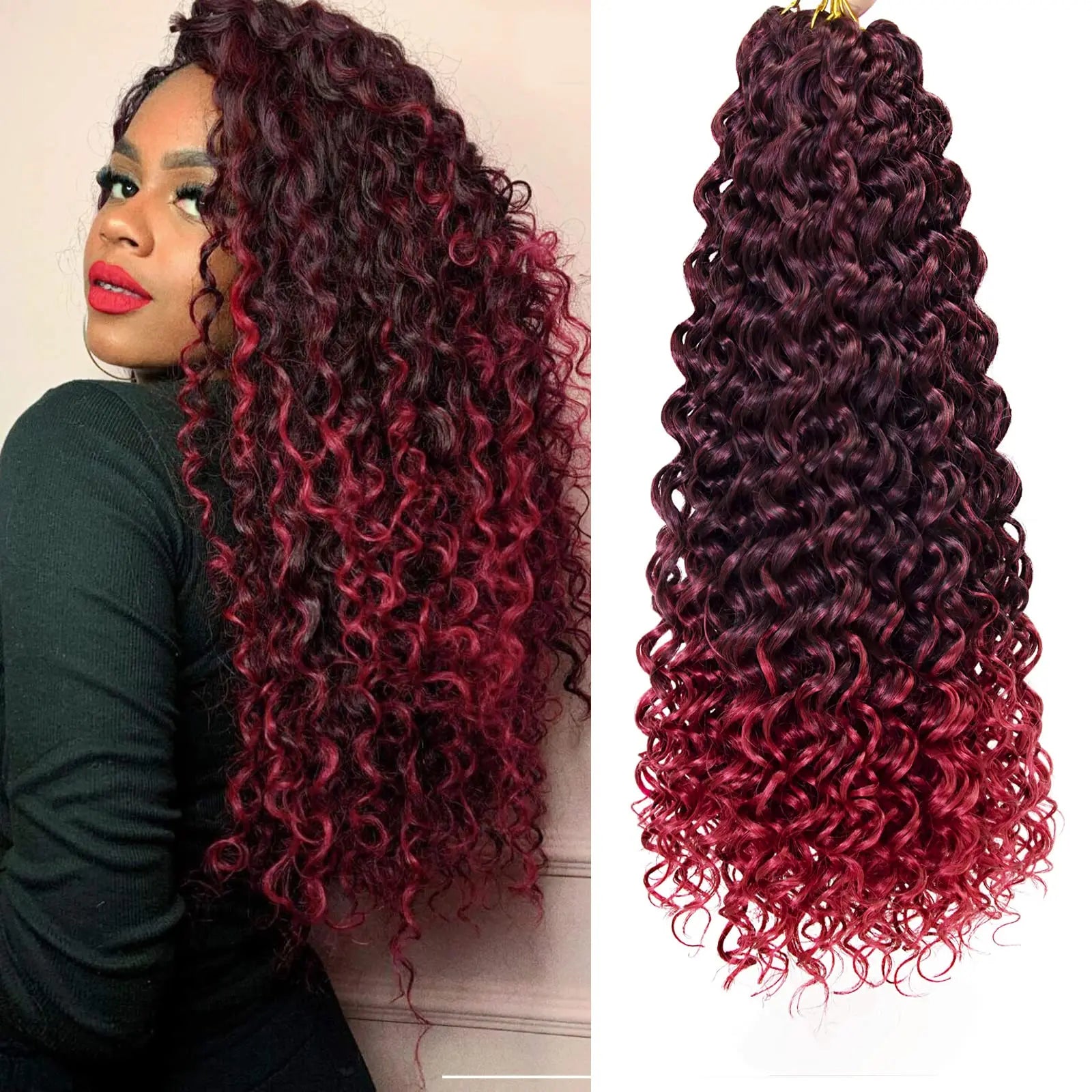 KIMLUD, Crochet hair GoGo Curl for Black Women Short Beach Curl Bohemian Crochet Braids Natural Black Deep Wave Braiding hair Extensions, 1B-BUG / 18inches / 1Pcs/Lot, KIMLUD APPAREL - Womens Clothes