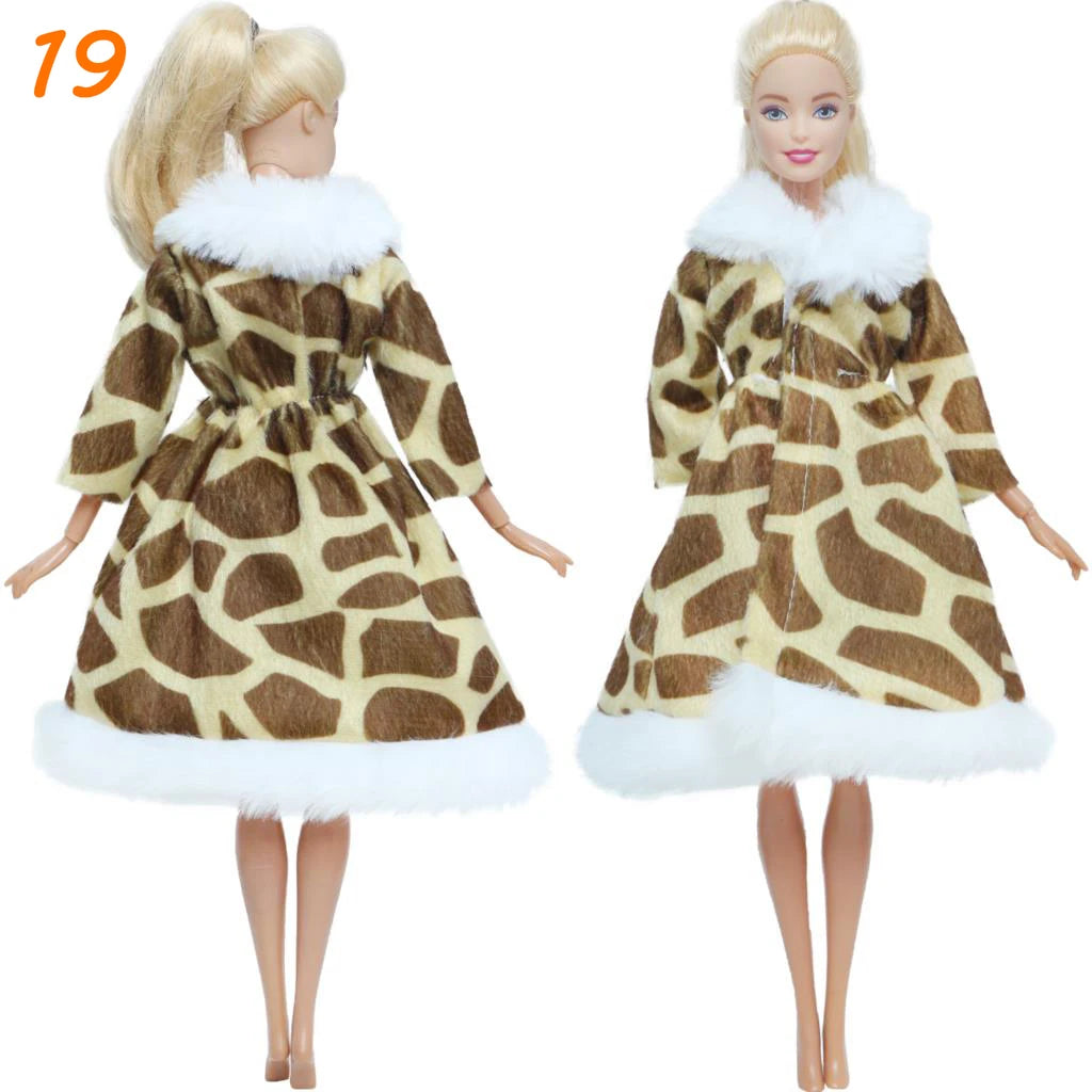 KIMLUD, Multicolor 2 Pcs/Set Long Sleeve Soft Fur Plush Coat Dress + High Heel Winter Wear Accessories for Barbie Doll Clothes Kids Toy, 19, KIMLUD APPAREL - Womens Clothes