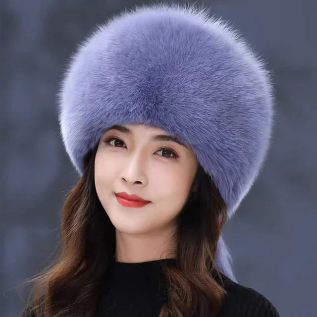 Real Fox Fur Hat Winter Natural Fur Snow Hat For Ladies Thick Outdoor Beanies Caps Russians Skiing Hats Bomber White Fur Caps