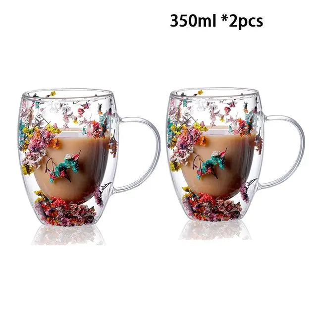 KIMLUD, YWDL 1/2pcs Double Wall Glass Cup With Handle Heat Resistant Tea Coffee Cups Espresso Milk Mug Gift, 2pcs 350ml A / 250-350ml, KIMLUD APPAREL - Womens Clothes