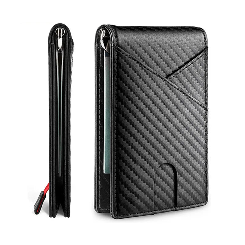 KIMLUD, DIENQI Carbon Fiber Rfid Slim Card Luxury Wallet Money Bag Men's Wallet Bifold Billfold, Black, KIMLUD APPAREL - Womens Clothes