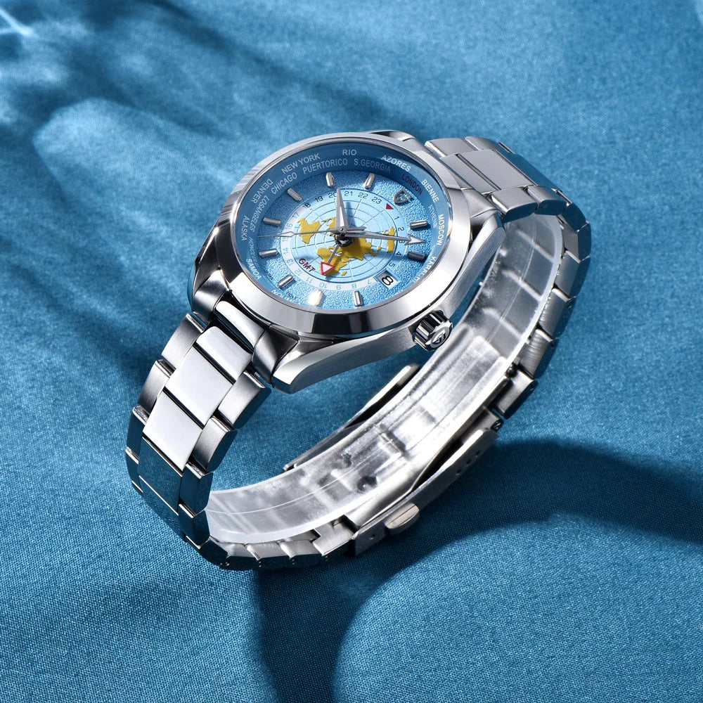 PAGANI DESIGN Mens Watch 2024 New Sapphire Mirror Stainless Steel NH34 Movt Mechanical Wristwatch for Man Multi-time zone Reloj