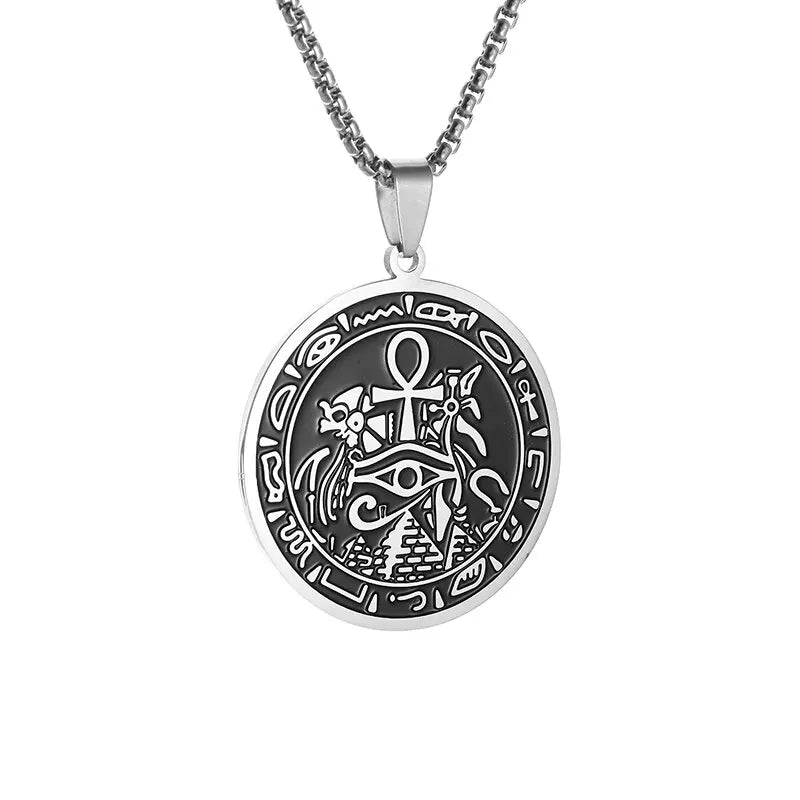 KIMLUD, Fashion Classic Vintage Egypt Ancient Ankh Cross Pendant Necklace for Men Trend Punk Women Glamour Jewelry, AL20475-Silver, KIMLUD APPAREL - Womens Clothes