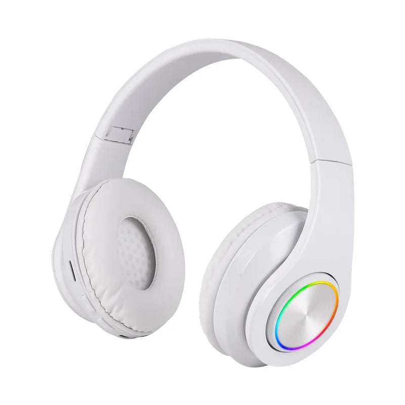 KIMLUD, B39 Headphone With Wireless Bluetooth Colorful Light Pluggable Card Game Music Movement Bluetooth Headset for Phone, White, KIMLUD APPAREL - Womens Clothes