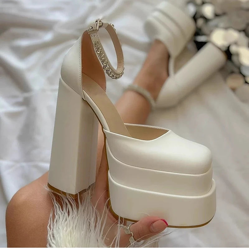 2025 Spring Platform Women Mary Jane Shoes Fashion Crystal Bukle Sexy High Heel Wedding Party Shoes