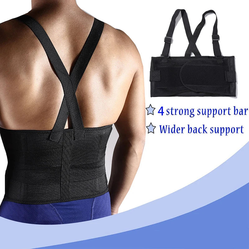 KIMLUD, Work Back Brace Lower Back Pain Protection Belt Waist Trainer Lumbar Support Band with Shoulder Straps for Heavy Lifting Safety, KIMLUD Womens Clothes