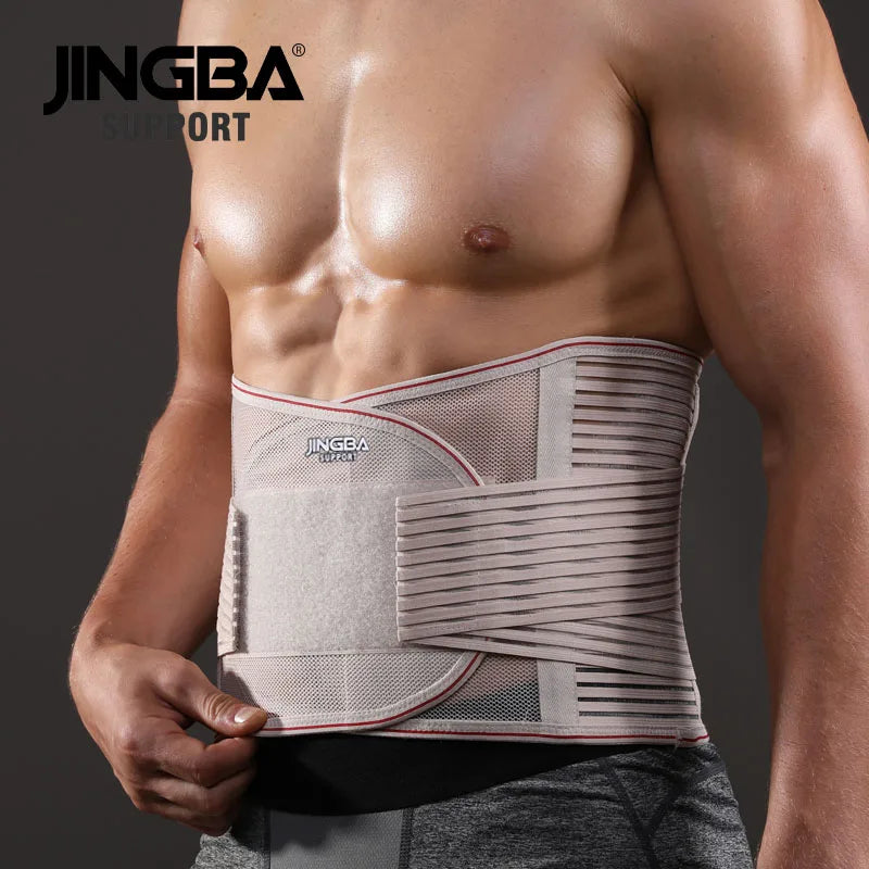 KIMLUD, JINGBA SUPPORT Orthopedic Corset Back Support Belt Men Back Brace Belt Fajas Lumbares Ortopedicas Protection Spine Support Belt, Khaki 01809 / L, KIMLUD APPAREL - Womens Clothes