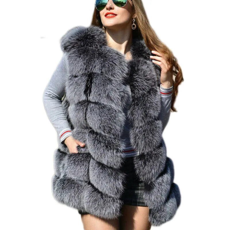 KIMLUD, Faux fur vest 2025 women's jacket spliced fox fur slim vest vest, Silver Gray / XXL, KIMLUD APPAREL - Womens Clothes