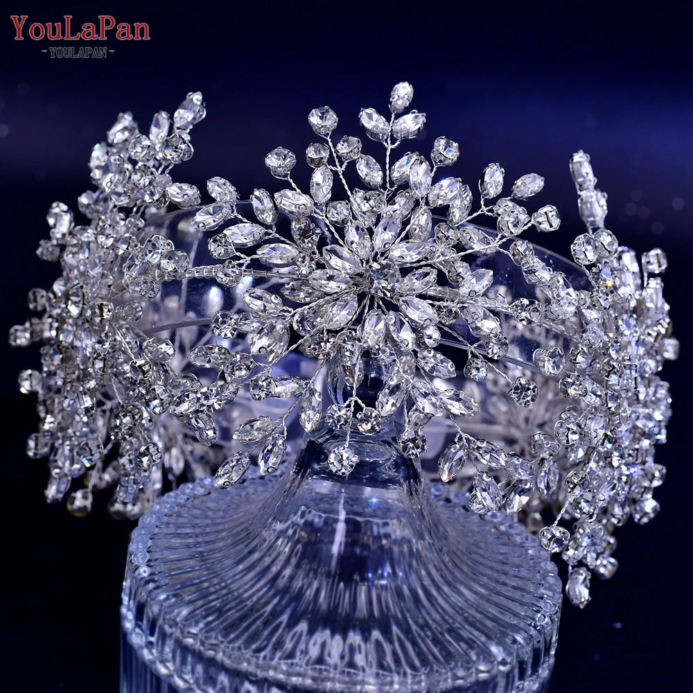 YouLaPan HP389 Bridal Tiara Rhinestone Woman Headband Wedding Hair Accessory Pageant Headwear Silver Gold Color Bride Headpiece