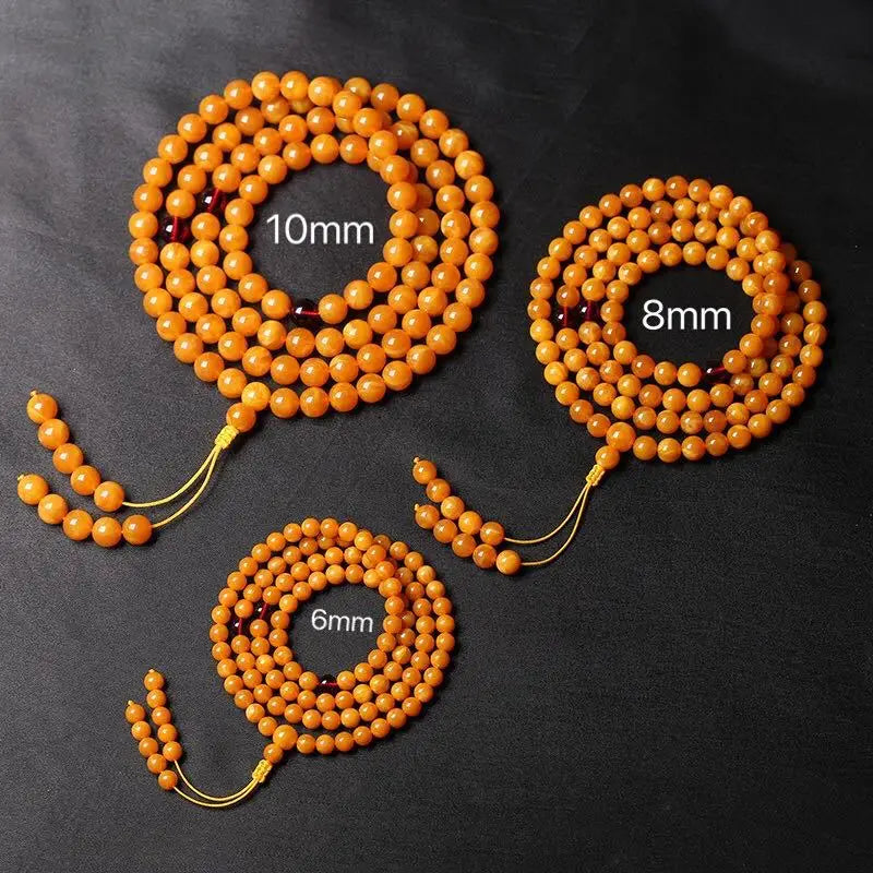 Myanmar Old Beeswax Circle 108 Beads Original Mineral Beeswax Amber Original Stone Necklace for Men and Women Hard Bracelets