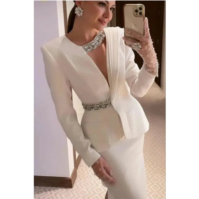 Evening Dresses Full Sleeves Jacket Formal Dresses 2024 Beads Cocktail Party Dresses Saudi Arabia Dubai Prom Gown  فساتين طويلة